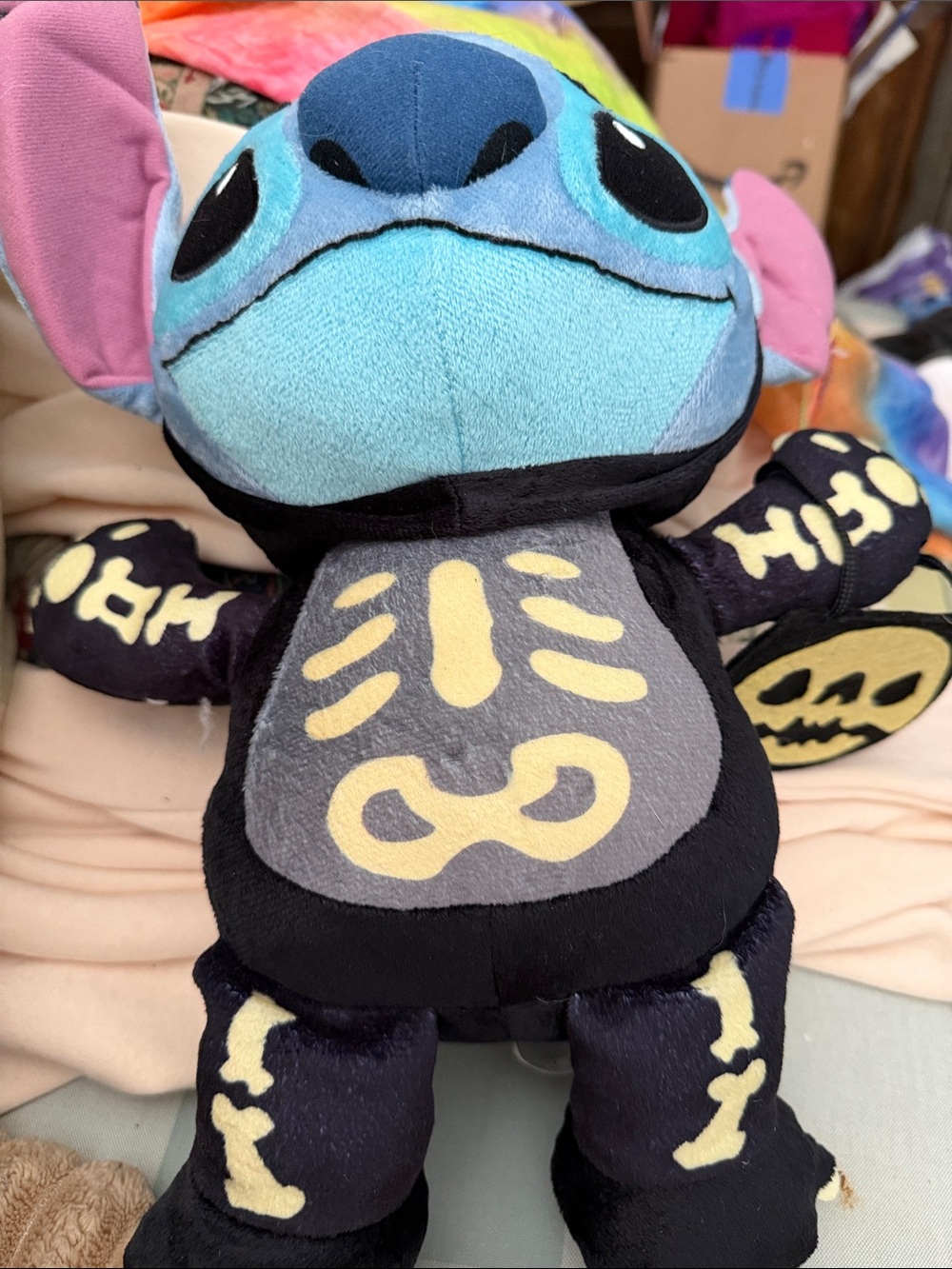 Disney Blue and Pink Stitch Plush with Glow Skeleton Design